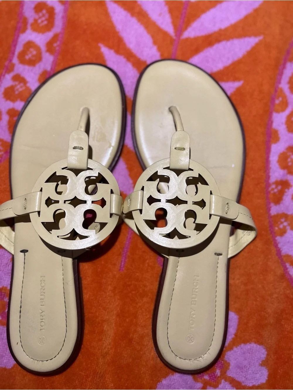 Tory Burch Tan Miller Logo Thong Sandals